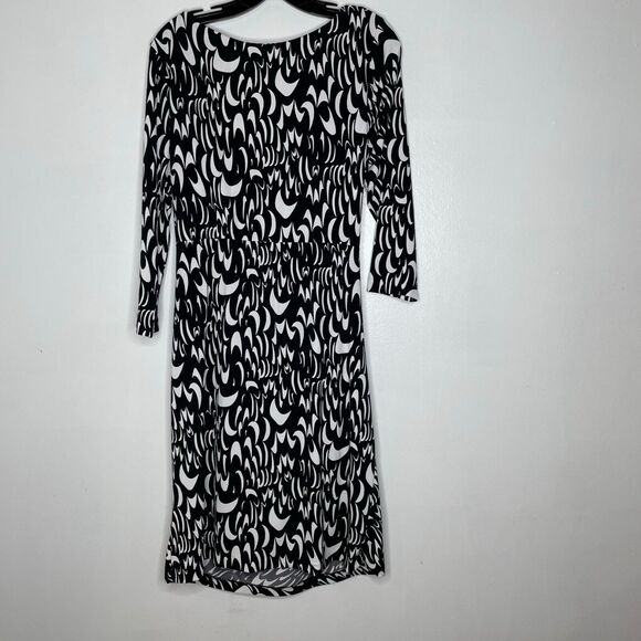 Chaus Black White Abstract Print Belted Midi Dress Size L Women's - Picture 7 of 9